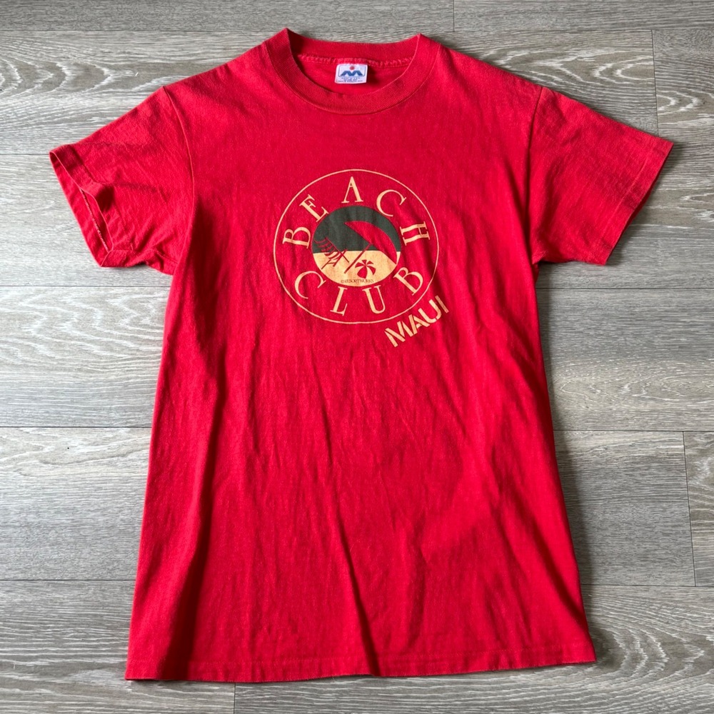 Vintage 80s 90s Maui Beach Club Red T-Shirt Hawaii Surf Graphic Tee XS‎